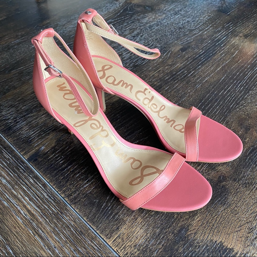 SAM EDELMAN patti pink open toe leather heels